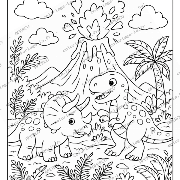 Dinosaures et volcan