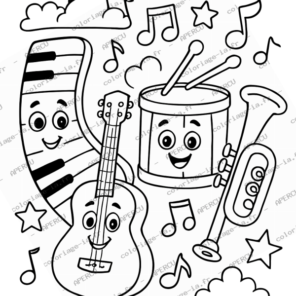 Coloriage éducatif instruments de musique à imprimer en A4