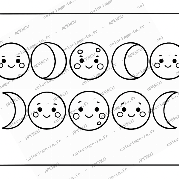 Coloriage éducatif phases de la lune à imprimer en A4