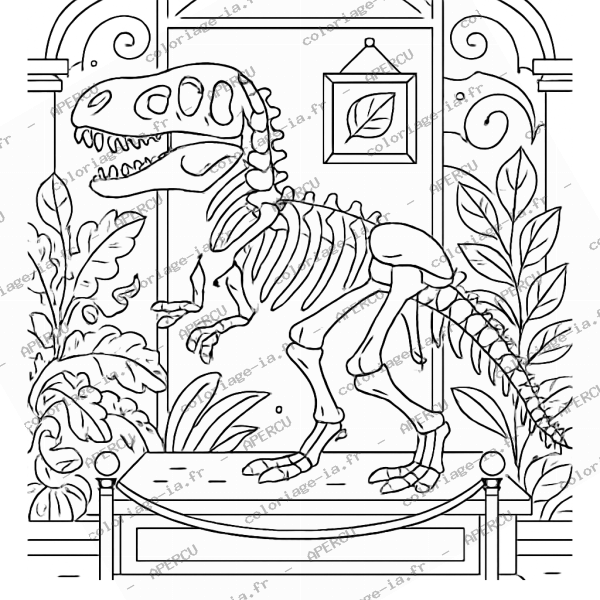Coloriage éducatif squelette du dinosaure à imprimer en A4