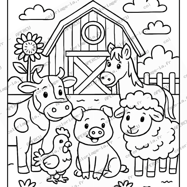 Coloriage éducatif animaux de la ferme à imprimer en A4