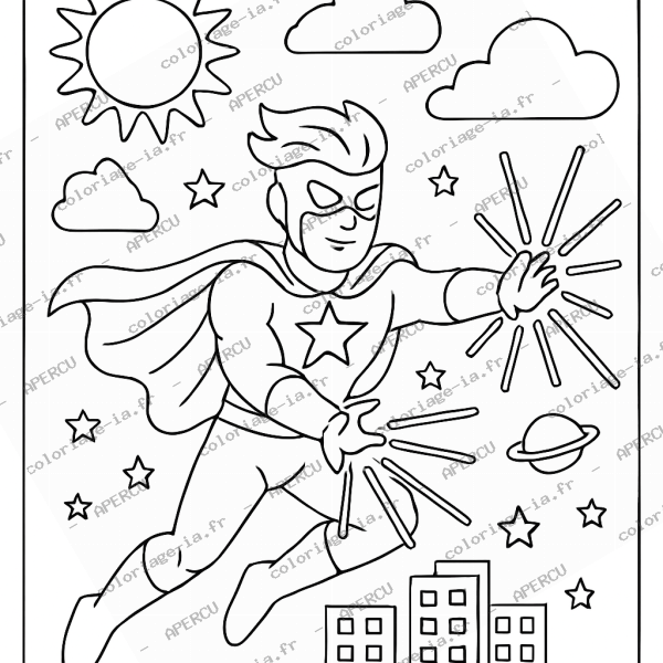 Coloriage super-héros et son super-pouvoir à imprimer en A4
