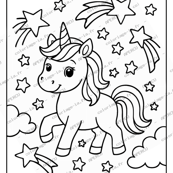 Licorne et étoiles filantes
