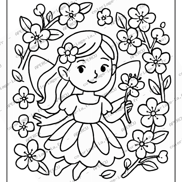 Coloriage fée du printemps à imprimer en A4