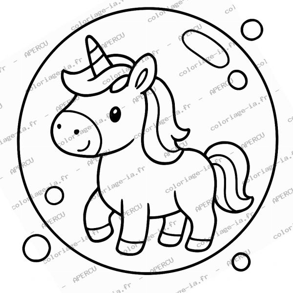 Coloriage licorne dans une bulle à imprimer en A4