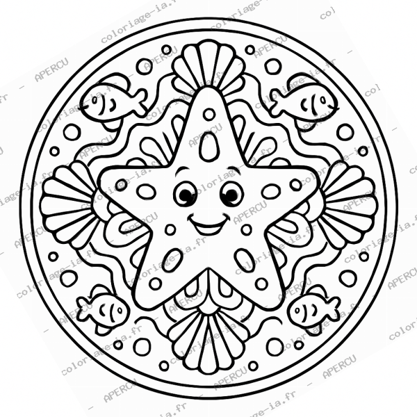 Coloriage mandala étoile de mer à imprimer en A4
