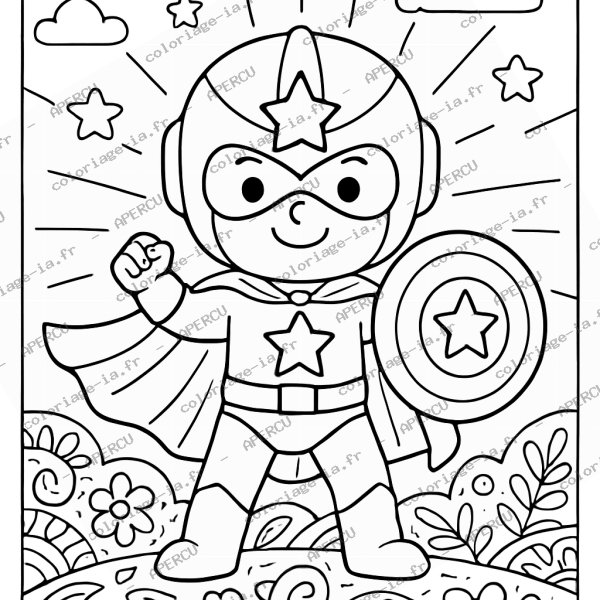 Coloriage super-héros et ses accessoires à imprimer en A4