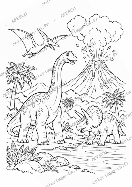 Dinosaures et volcan