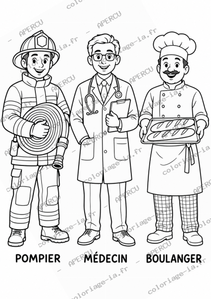 Métiers : pompier docteur boulanger