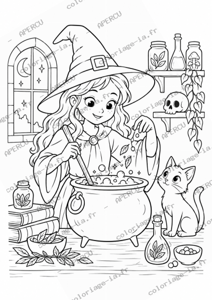 Sorcière préparant une potion