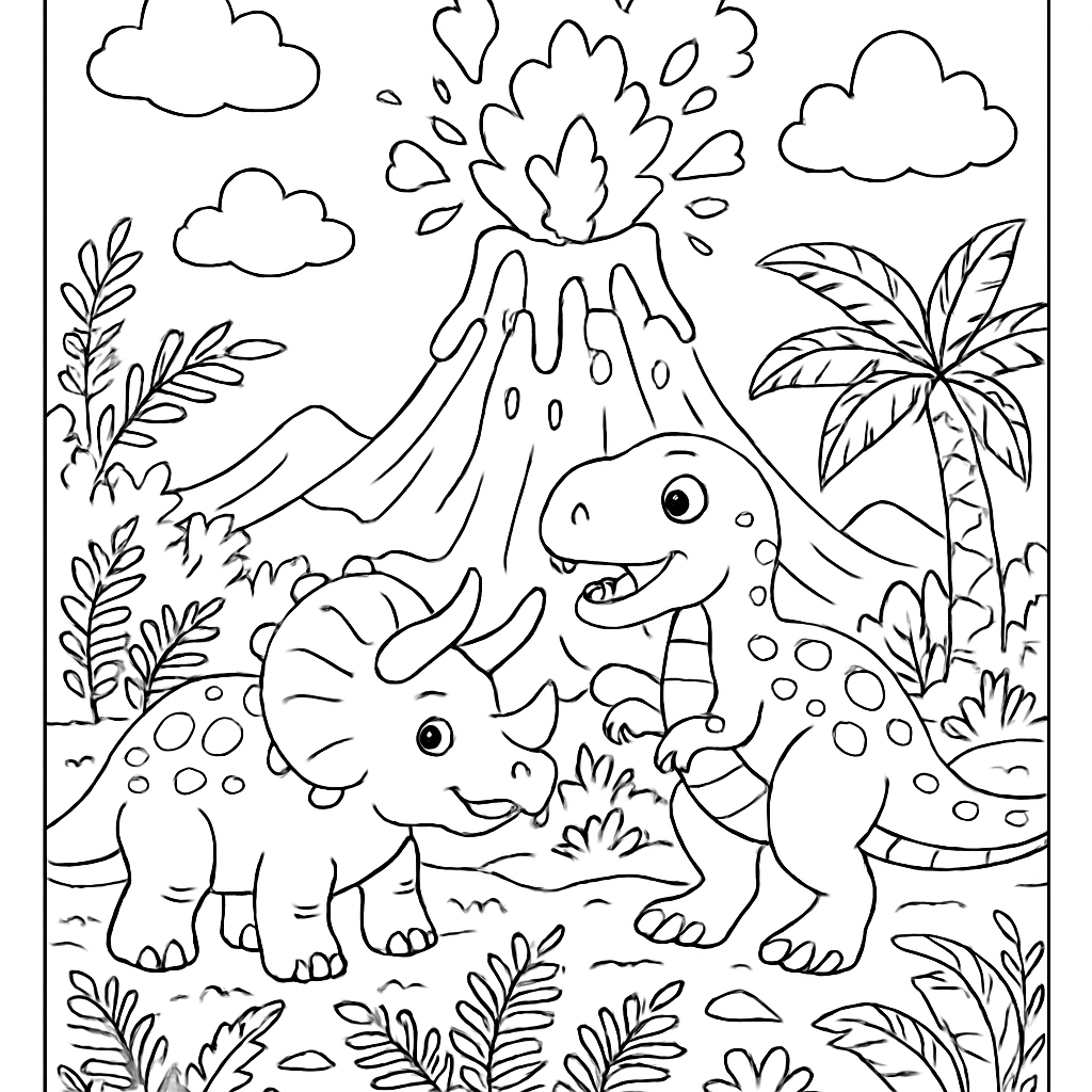 Dinosaures et volcan