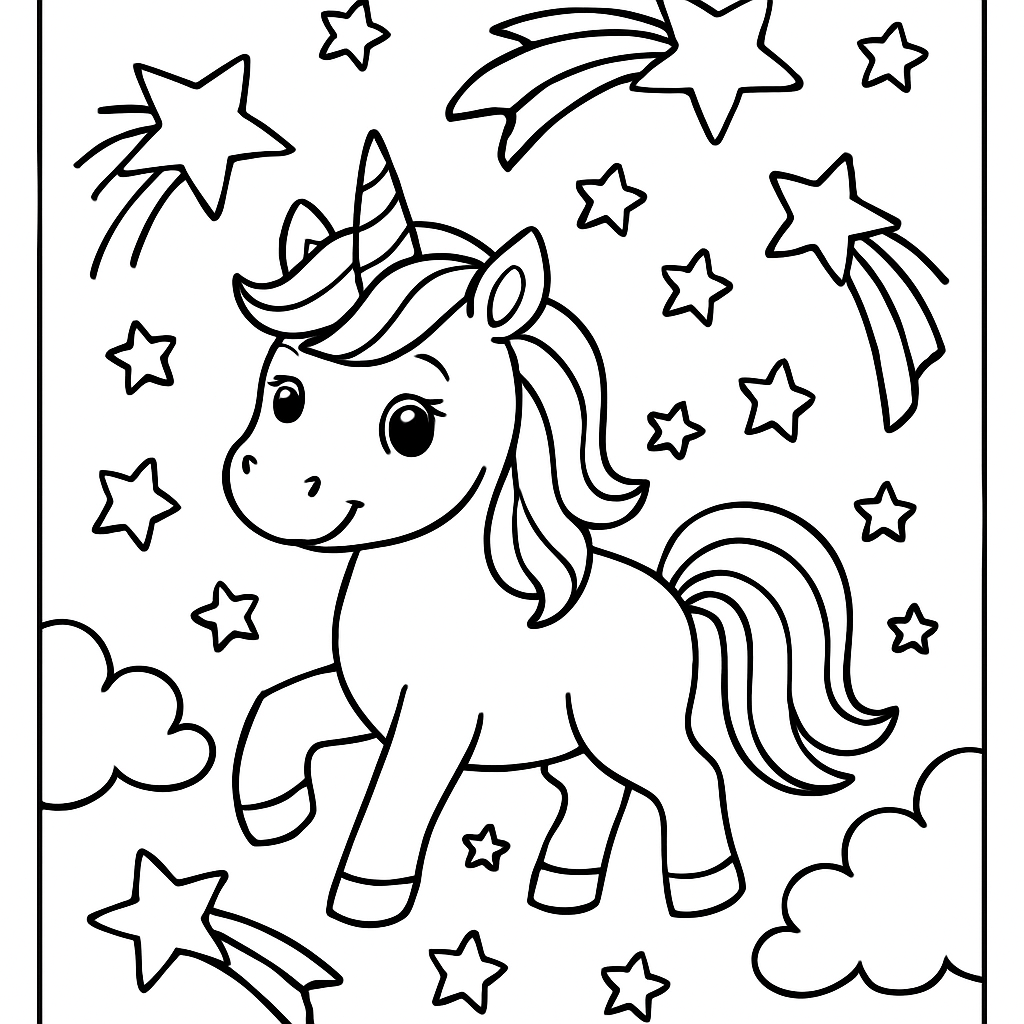 Licorne et étoiles filantes